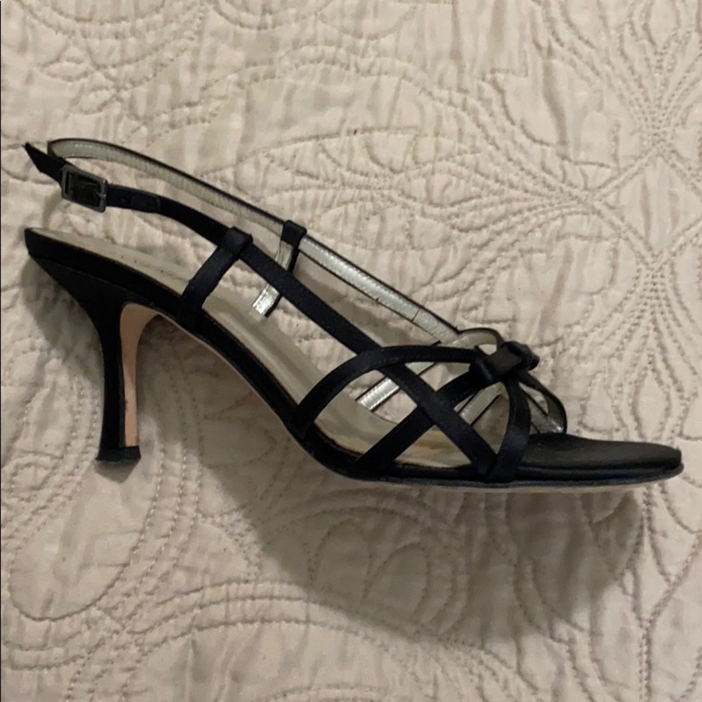 Anne Klein Black Silk Slingback Heels